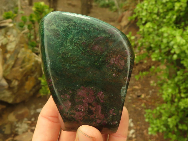 Polished  Fluorescent Ruby Corundum In Chrome Verdite Free Forms x 2 From Zimbabwe