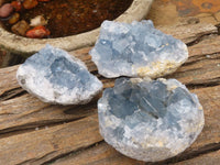 Natural Blue Celestite Crystal Specimens  x 3 From Sakoany, Madagascar - Toprock Gemstones and Minerals 