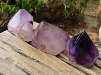 Polished Large Window Amethyst Crystals x 3 From Ankazobe, Madagascar