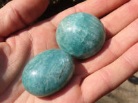 Polished Small Blue Amazonite Palm Stones  x 35 From Madagascar