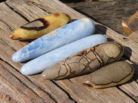 Polished Blue Calcite & Septerye Massage Wands x 5 From Madagascar