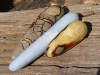 Polished Blue Calcite & Septerye Massage Wands x 5 From Madagascar