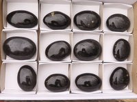 Polished Schorl Black Tourmaline Palm Stones  x 12 From Madagascar - Toprock Gemstones and Minerals 