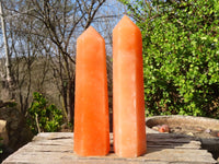 Polished Orange Twist Calcite Towers x 2 From Maevantanana, Madagascar