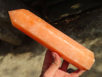 Polished Orange Twist Calcite Towers x 2 From Maevantanana, Madagascar