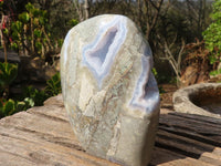 Polished Blue Lace Agate Standing Free Form x 1 From Nsanje, Malawi