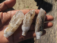 Natural Drusy Quartz Coated Fluorescent Peach Calcite Crystal Specimens  x 35 From Alberts Mountain, Lesotho - Toprock Gemstones and Minerals 