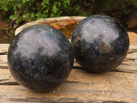 Polished Blue Iolite / Water Sapphire Spheres  x 2 From Madagascar - Toprock Gemstones and Minerals 