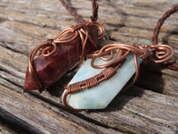 Polished Mixed Jewellery Free Forms With Copper Art Wire Pendants x 6 From Southern Africa - TopRock