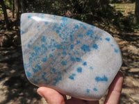 Polished Blue Spotted Spinel Quartz Standing Leaf Sculptures x 2 From Madagascar - TopRock