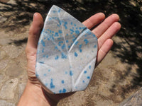 Polished Blue Spotted Spinel Quartz Standing Leaf Sculptures x 2 From Madagascar - TopRock