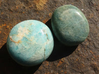 Polished Blue Amazonite Palm Stones  x 12 From Ambositra, Madagascar - Toprock Gemstones and Minerals 