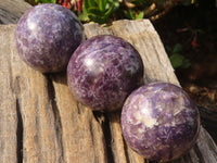 Polished  Purple Lepidolite Spheres  x 3 From Madagascar