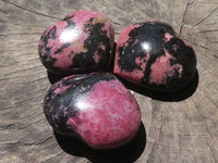 Polished Pink & Black Rhodonite Hearts  x 3 From Ambindavato, Madagascar - TopRock