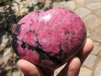 Polished Pink & Black Rhodonite Hearts  x 3 From Ambindavato, Madagascar - TopRock