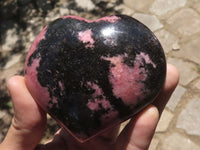 Polished Pink & Black Rhodonite Hearts  x 3 From Ambindavato, Madagascar - TopRock