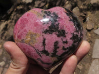 Polished Pink & Black Rhodonite Hearts  x 3 From Ambindavato, Madagascar - TopRock