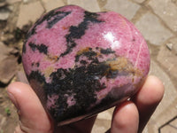 Polished Pink & Black Rhodonite Hearts  x 3 From Ambindavato, Madagascar - TopRock