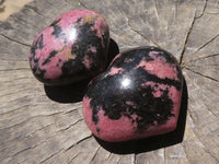 Polished Pink & Black Rhodonite Hearts  x 3 From Ambindavato, Madagascar - TopRock