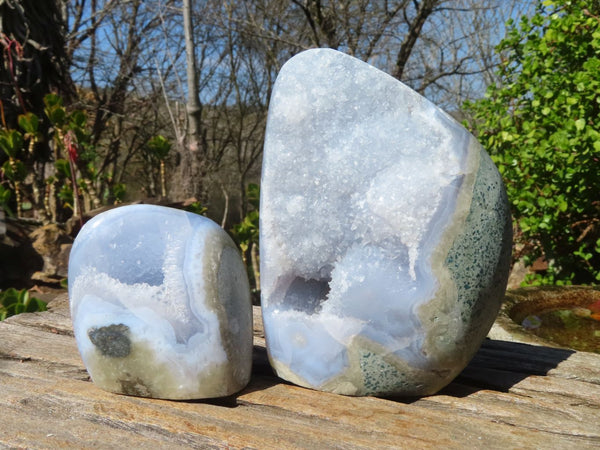 Polished Blue Lace Agate Standing Free Forms  x 2 From Nsanje, Malawi