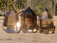 Polished Wispy Phantom Smokey Quartz Points x 12 From Madagascar