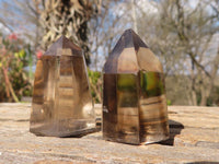 Polished Wispy Phantom Smokey Quartz Points x 12 From Madagascar