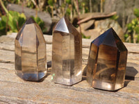 Polished Wispy Phantom Smokey Quartz Points x 12 From Madagascar