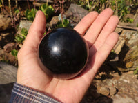 Polished Schorl Black Tourmaline Spheres x 3 From Madagascar