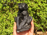 Polished  Black Soapstone Baboon Carving x 1 From Zimbabwe