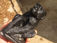 Polished  Black Soapstone Baboon Carving x 1 From Zimbabwe