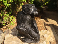 Polished  Black Soapstone Baboon Carving x 1 From Zimbabwe