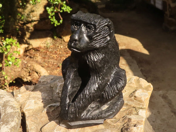 Polished  Black Soap Stone Baboon Carving  x 1 From Zimbabwe