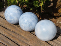 Polished Blue Calcite Spheres x 3 From Ihadilalana, Madagascar