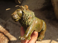 Polished  Green Verdite Lion Carving  x 1 From Zimbabwe