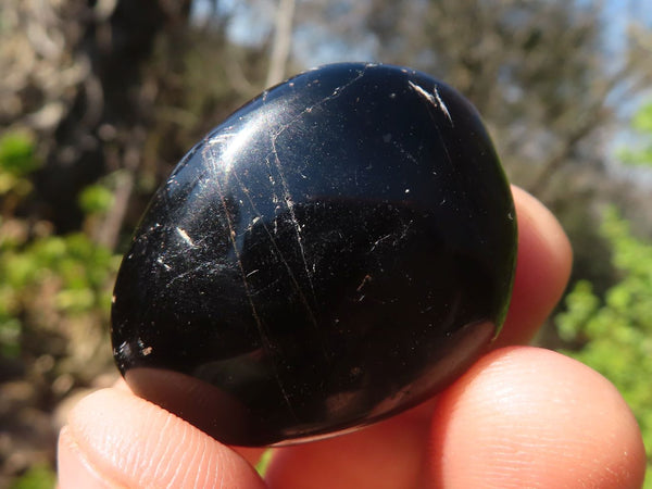 Polished Schorl Black Tourmaline Palm Stones  x 20 From Madagascar - Toprock Gemstones and Minerals 