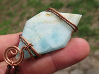 Polished Facetted Blue Smithsonite Free Forms Double Wrapped In Copper Art Wire x 6 From Congo - TopRock