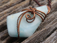 Polished Facetted Blue Smithsonite Free Forms Double Wrapped In Copper Art Wire x 6 From Congo - TopRock