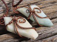 Polished Facetted Blue Smithsonite Free Forms Double Wrapped In Copper Art Wire x 6 From Congo - TopRock