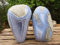 Polished Blue Lace Agate Standing Free Forms  x 2 From Nsanje, Malawi - Toprock Gemstones and Minerals 