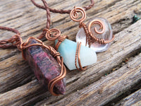 Polished Mixed Jewellery Free Forms With Copper Art Wire Pendants x 6 From Southern Africa - TopRock