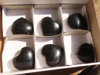 Polished Black Basalt Gemstone Hearts x 6 From Madagascar