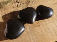 Polished Black Basalt Gemstone Hearts x 6 From Madagascar