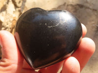 Polished Black Basalt Gemstone Hearts x 6 From Madagascar