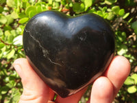 Polished Black Basalt Gemstone Hearts x 6 From Madagascar