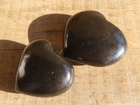 Polished Black Basalt Gemstone Hearts x 6 From Madagascar