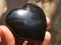 Polished Black Basalt Gemstone Hearts x 6 From Madagascar