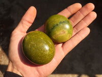 Polished  Green Opal Galet / Palm Stones x 12 From Antsirabe, Madagascar