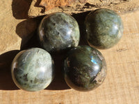 Polished Lovely Labradorite Spheres  x 4 From Tulear, Madagascar