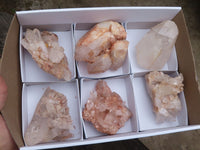 Natural Tangerine Tinted Clear Quartz Clusters  x 6 From Mpika, Zambia - TopRock