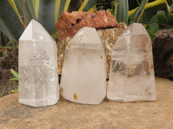 Polished Clear Quartz Crystal Points x 3 From Madagascar - TopRock